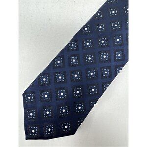 HUGO BOSS Classic 100% Silk Dark Blue Geometric Squares Neck Tie Made In Italy